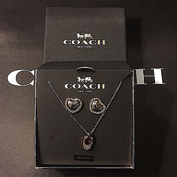 COACH - HEART EARRINGS & “C” NECKLACE (NWT)